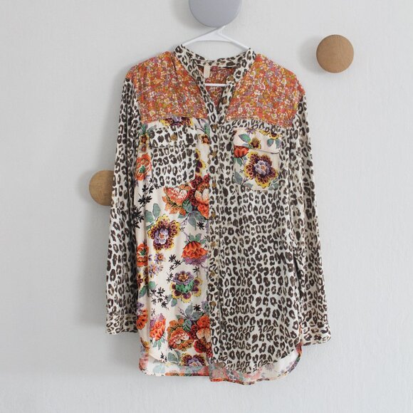 Anthropologie x Pilcro Relaxed Buttondown Floral Animal Print Size Small - Picture 1 of 8